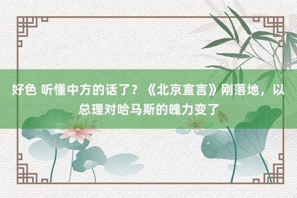 好色 听懂中方的话了？《北京宣言》刚落地，以总理对哈马斯的魄力变了