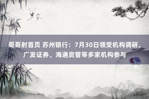 哥哥射首页 苏州银行：7月30日领受机构调研，广发证券、海通资管等多家机构参与