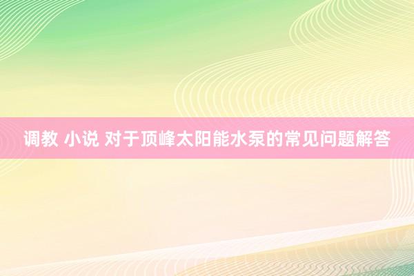 调教 小说 对于顶峰太阳能水泵的常见问题解答